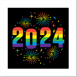 Happy New Year 2024 LGBTQ rainbow design Posters and Art